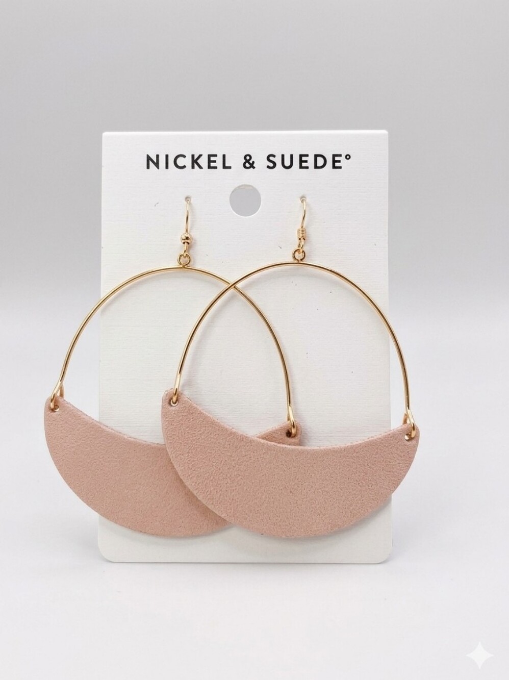 NEW Nickel & Suede Blush Crescent Hoop Earrings